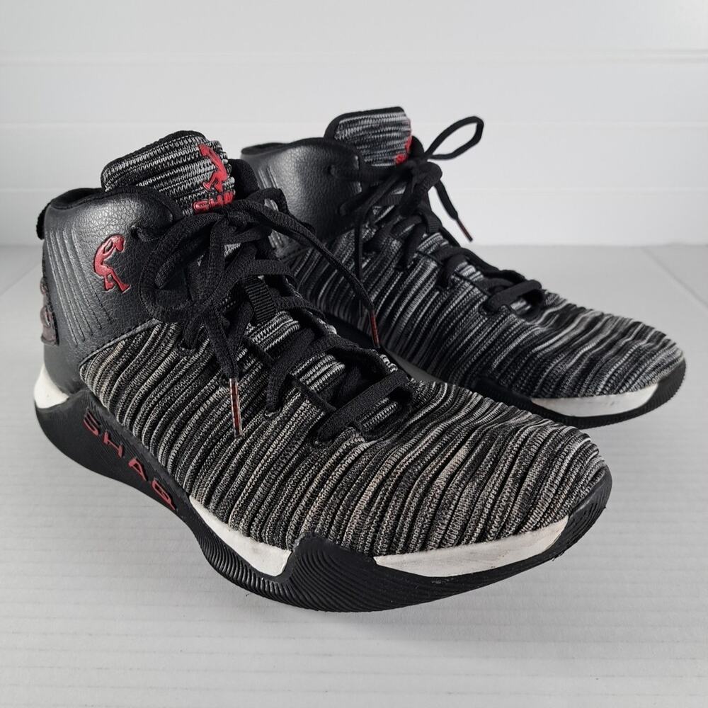 Shaq Dunkman Basketball Shoes Black White Knit High Top Boys 6 Non Marking Soles
